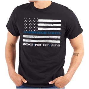Brisco Brands Blue Line US Flag Honor Protect Serve Graphic T Shirt Men or Women(Black)