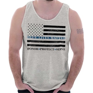 Brisco Brands Blue Line US Flag Honor Protect Serve Tank Top T Shirts Men Women