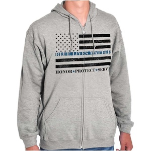 Brisco Brands Blue Line US Flag Honor Protect Serve Zip Up Hoodie Mens Womens