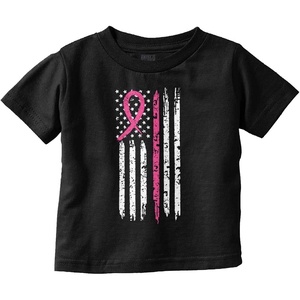 Brisco Brands Breast Cancer Pink Line American Flag Toddler Boy Girl T Shirt(Black)