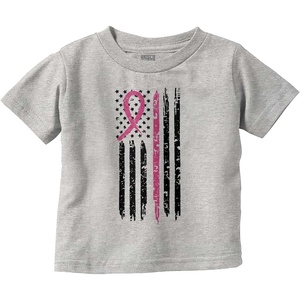 Brisco Brands Breast Cancer Pink Line American Flag Toddler Boy Girl T Shirt(Heather)
