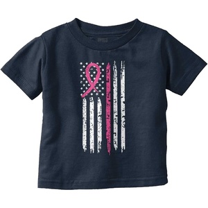 Brisco Brands Breast Cancer Pink Line American Flag Toddler Boy Girl T Shirt(Navy)