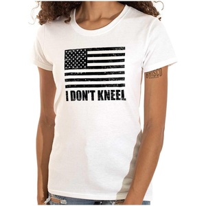 Brisco Brands Don’t Kneel Anti Protest Patriotic Womens Slim Fit Graphic Tee(White)