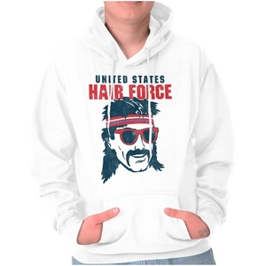 Brisco Brands Funny 4th of July USAF USA Hair Force Hoodie Sweatshirt Women Men(White)