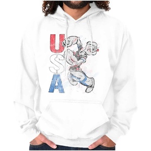 Brisco Brands Popeye the Sailor Man USA Patriot Hoodie Sweatshirt Women Men(White)
