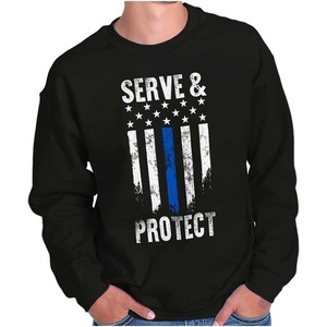 Brisco Brands Protect and Serve Blue Line USA Flag Sweatshirt for Men or Women(Black)