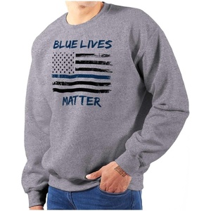 Brisco Brands Support Blue Line American Flag Sweatshirt for Men or Women(Sport Grey)