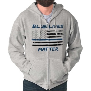 Brisco Brands Support Blue Line American Flag Zip Up Hoodie Mens Womens(Sport Grey)