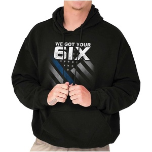 Brisco Brands We Got Your Six Blue Line USA Flag Hoodie Sweatshirt Women Men(Black)