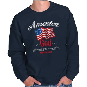 Christian Strong America God Shed Grace On Thee Sweatshirt for Men or Women(Navy)