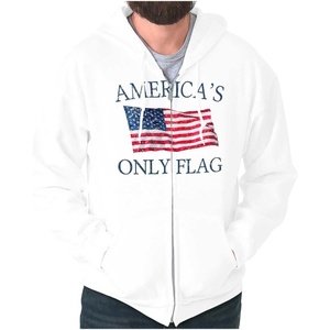 Classic Teaze Americas Only Flag American USA Pride Zip Up Hoodie Mens Womens(White)