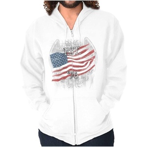 Classic Teaze United States Flag Patriotic American Zip Up Hoodie Mens Womens(White)
