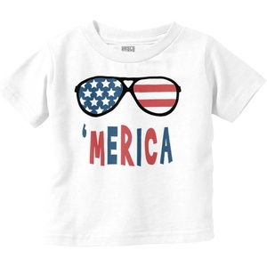 Funny American Flag Glasses 4th July Toddler Boy Girl T Shirt(White)