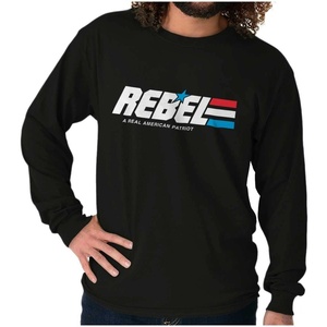 Rebel American Flag Patriotic Freedom Long Sleeve Tshirt Men Women(Black)
