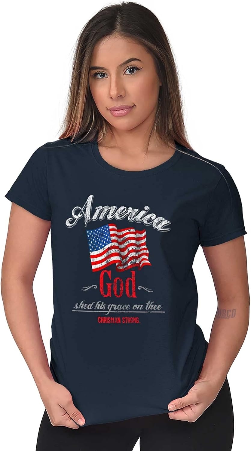 image:imageAmerica God Shed Grace On Thee Womens Slim Fit Graphic Tee Navy