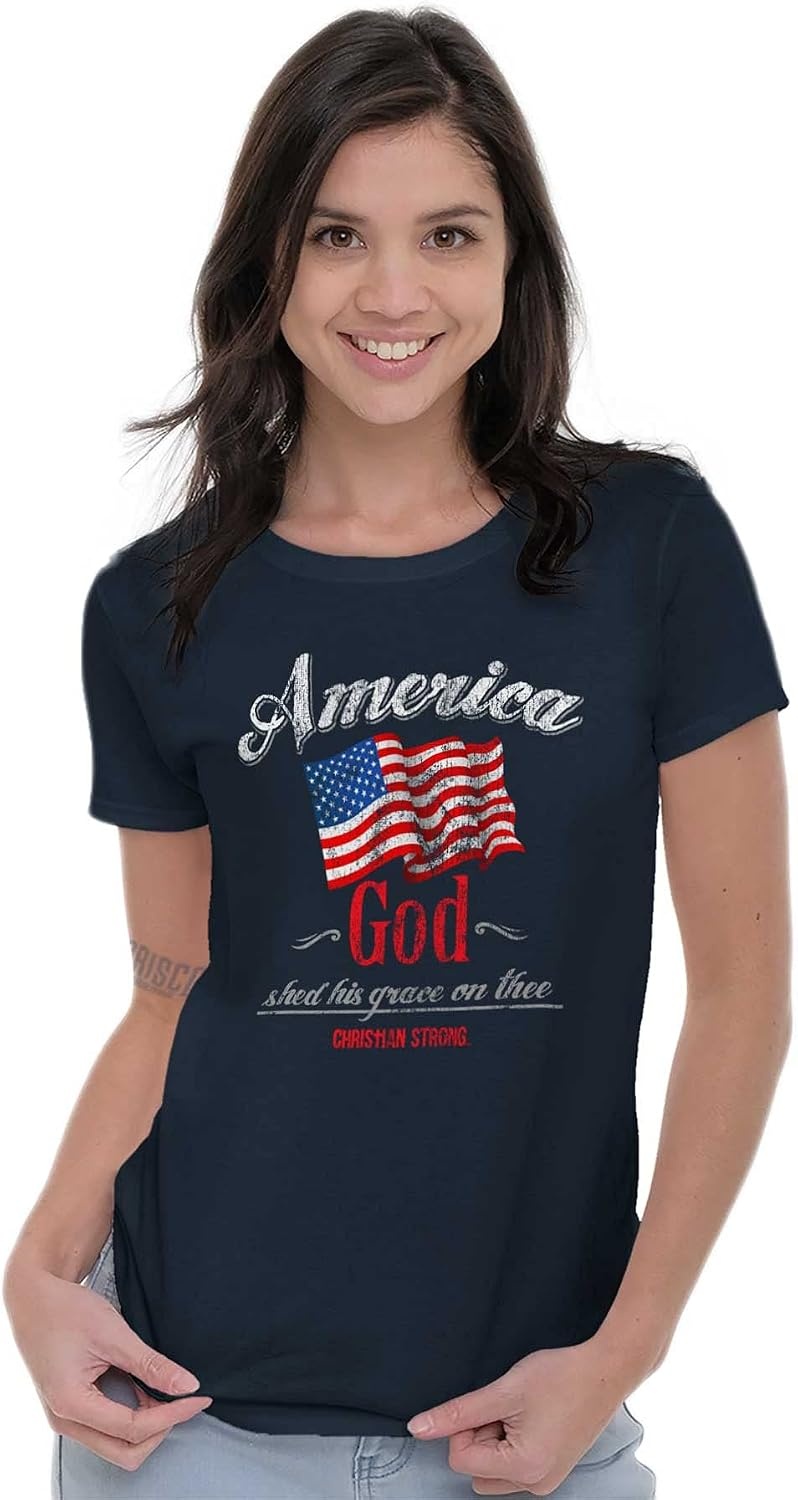 image:imageAmerica God Shed Grace On Thee Womens Slim Fit Graphic Tee Navy