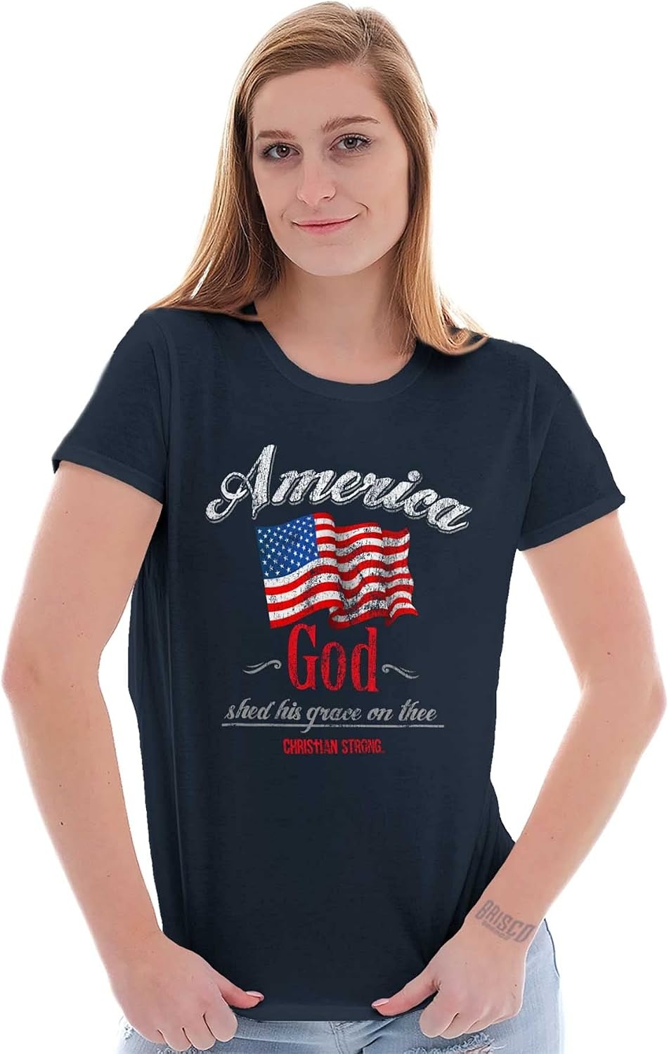 image:imageAmerica God Shed Grace On Thee Womens Slim Fit Graphic Tee Navy