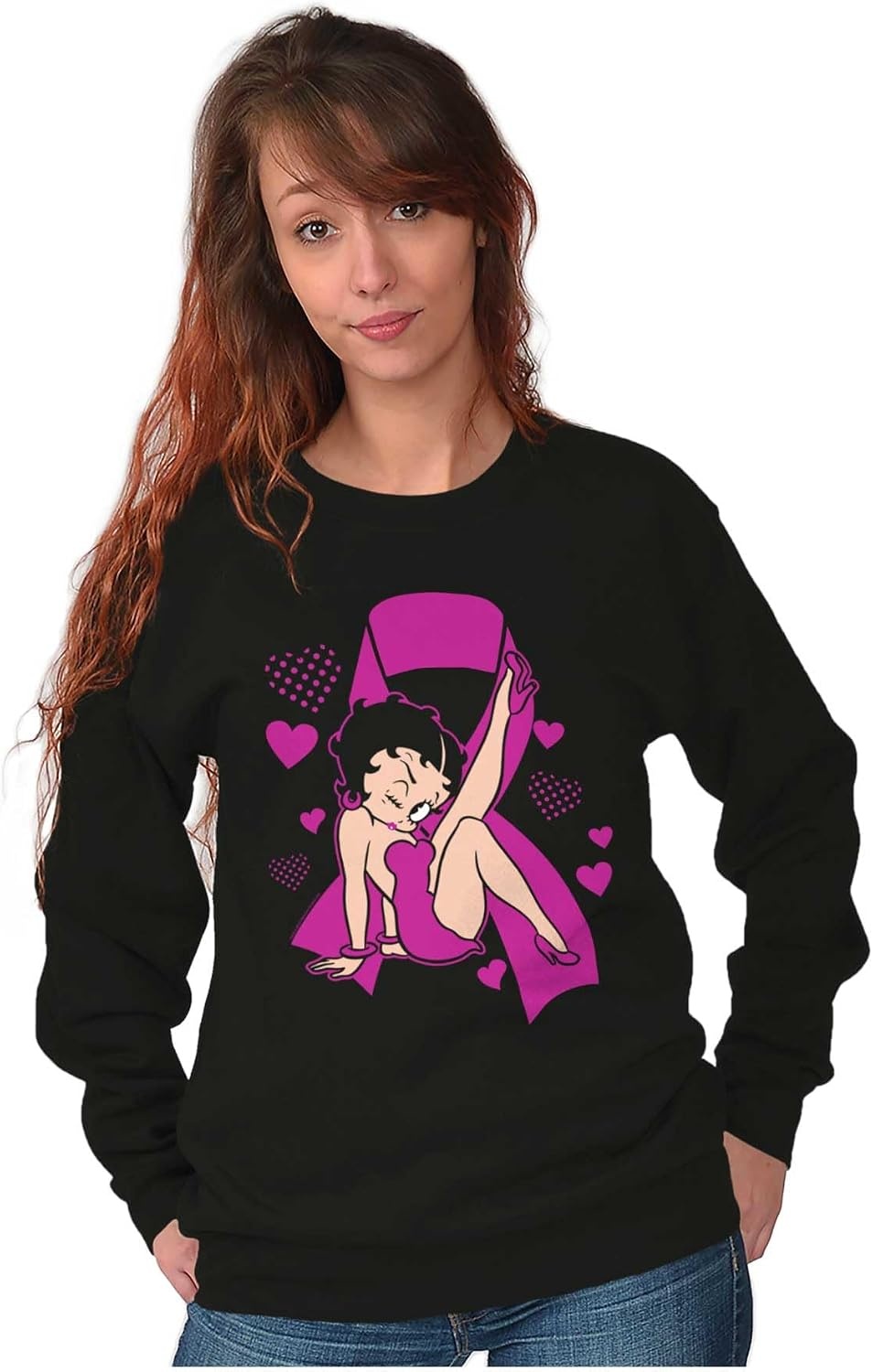 image:imageBetty Boop Breast Cancer Pink Ribbon Women Crewneck SweatshirtBlack