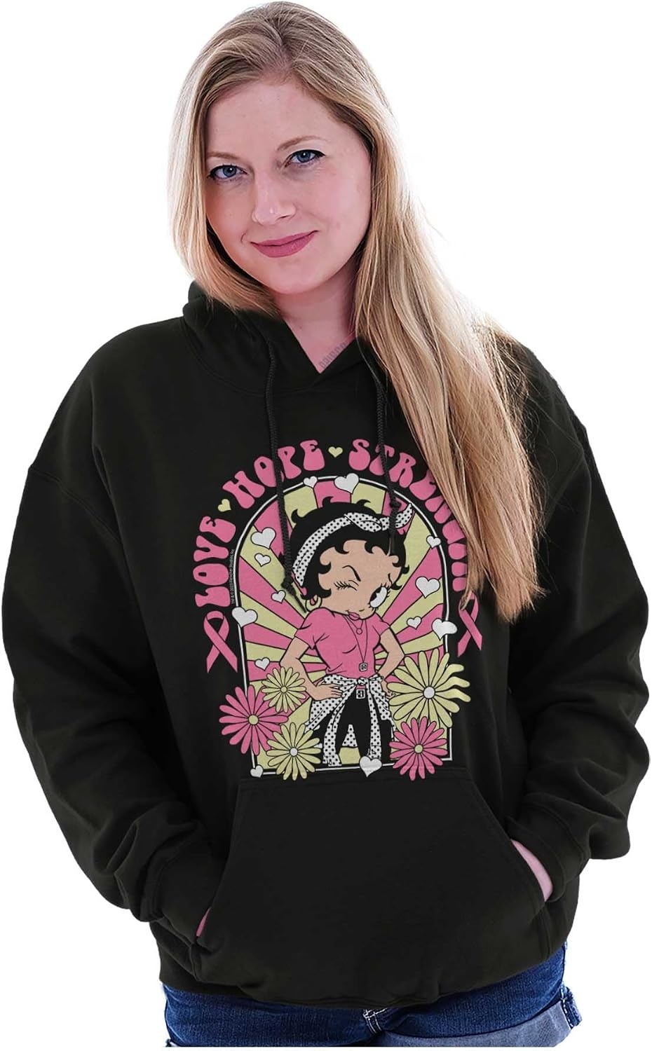 image:imageBetty Boop Breast Cancer Positivity Hoodie Sweatshirt WomenBlack