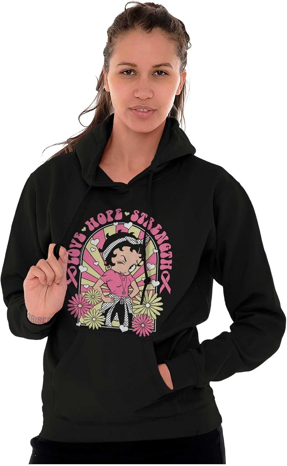 image:imageBetty Boop Breast Cancer Positivity Hoodie Sweatshirt WomenBlack