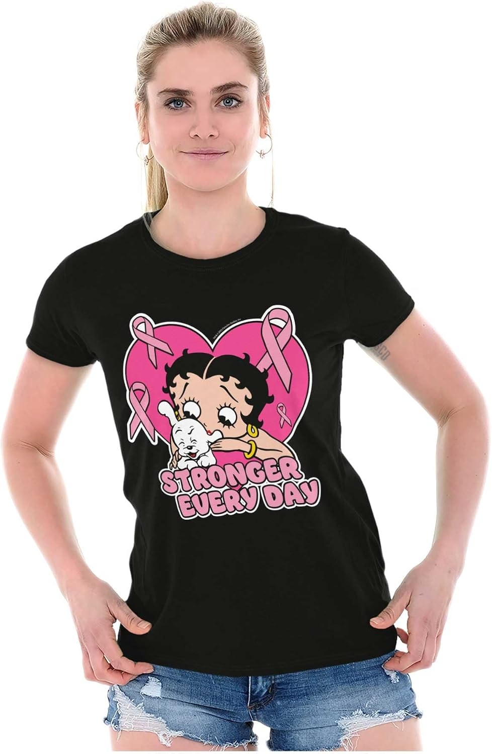 image:imageBetty Boop Cancer Stronger Every Day Womens Slim Fit Graphic TeeBlack