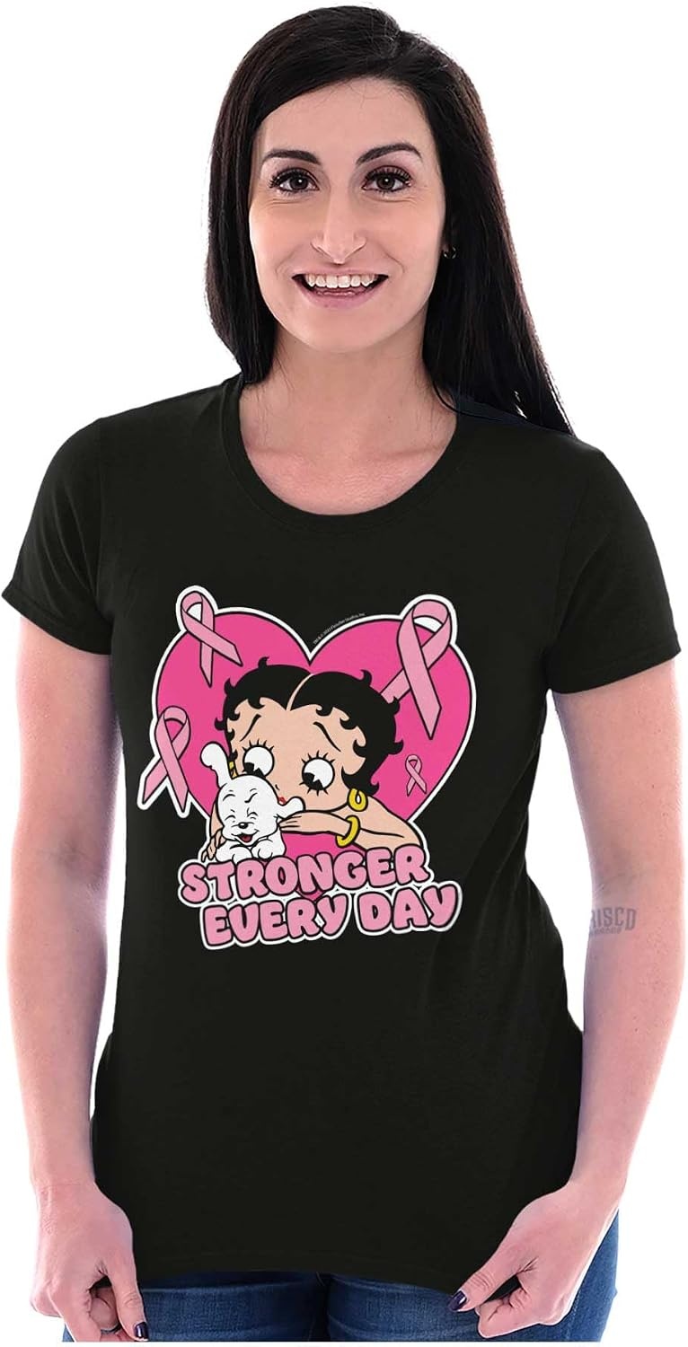 image:imageBetty Boop Cancer Stronger Every Day Womens Slim Fit Graphic TeeBlack