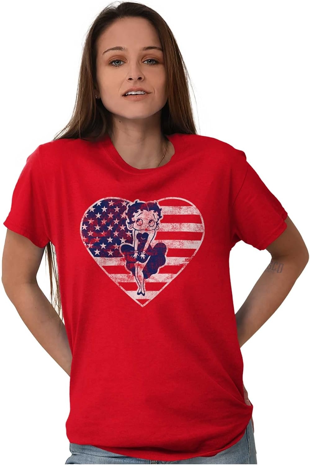 image:imageBetty Boop Heart Patriotic Vintage Womens Graphic T Shirt TeesRed