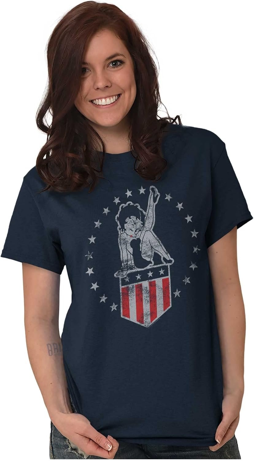 image:imageBetty Boop Vintage Pin Up Flag Womens Graphic T Shirt TeesNavy