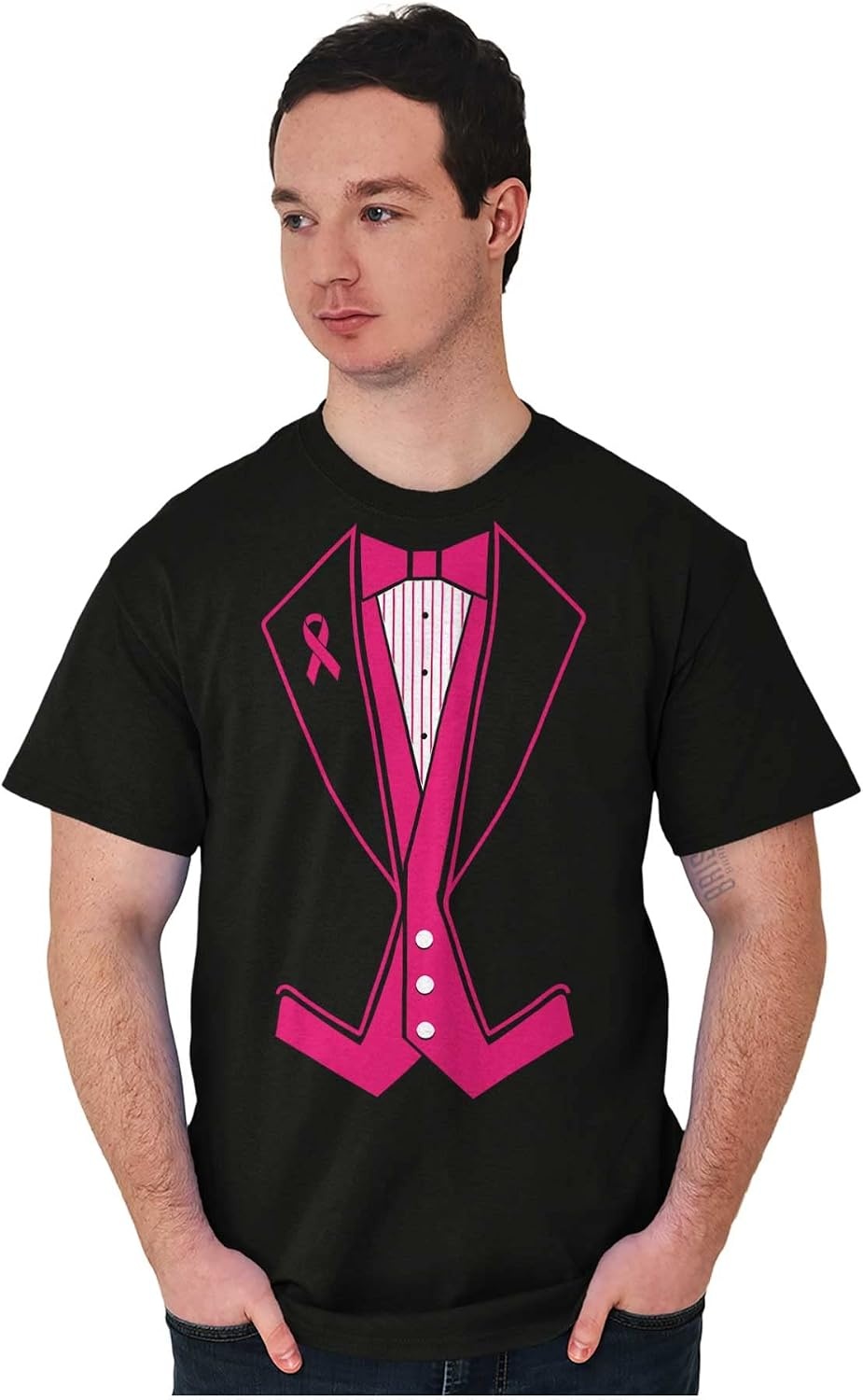 image:imageBreast Cancer Awareness Print Tuxedo Mens Graphic T Shirt TeesBlack