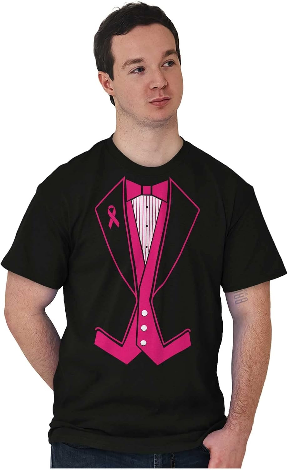 image:imageBreast Cancer Awareness Print Tuxedo Mens Graphic T Shirt TeesBlack