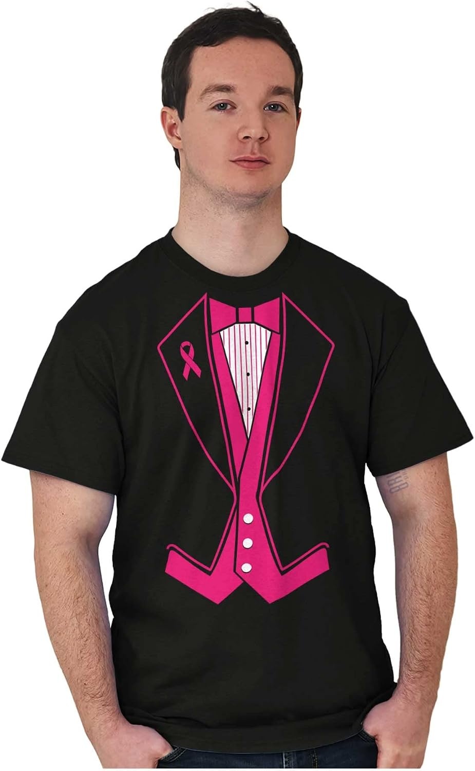 image:imageBreast Cancer Awareness Print Tuxedo Mens Graphic T Shirt TeesBlack