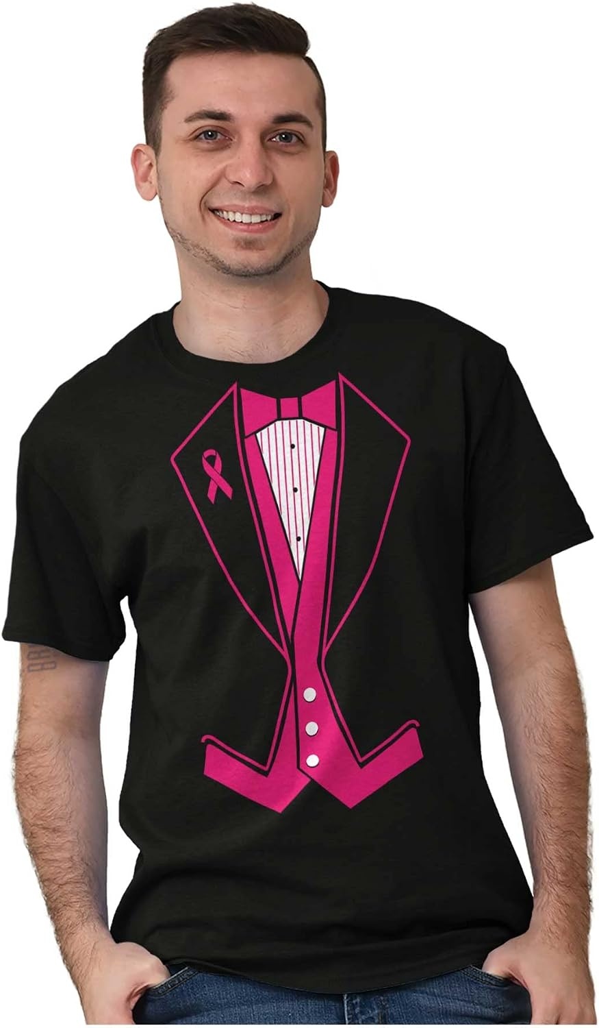 image:imageBreast Cancer Awareness Print Tuxedo Mens Graphic T Shirt TeesBlack