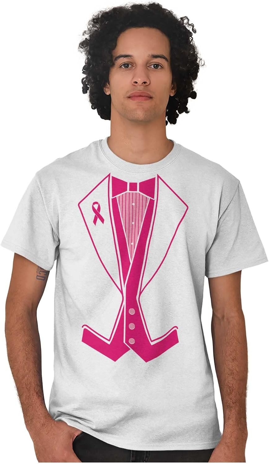 image:imageBreast Cancer Awareness Print Tuxedo Mens Graphic T Shirt TeesWhite