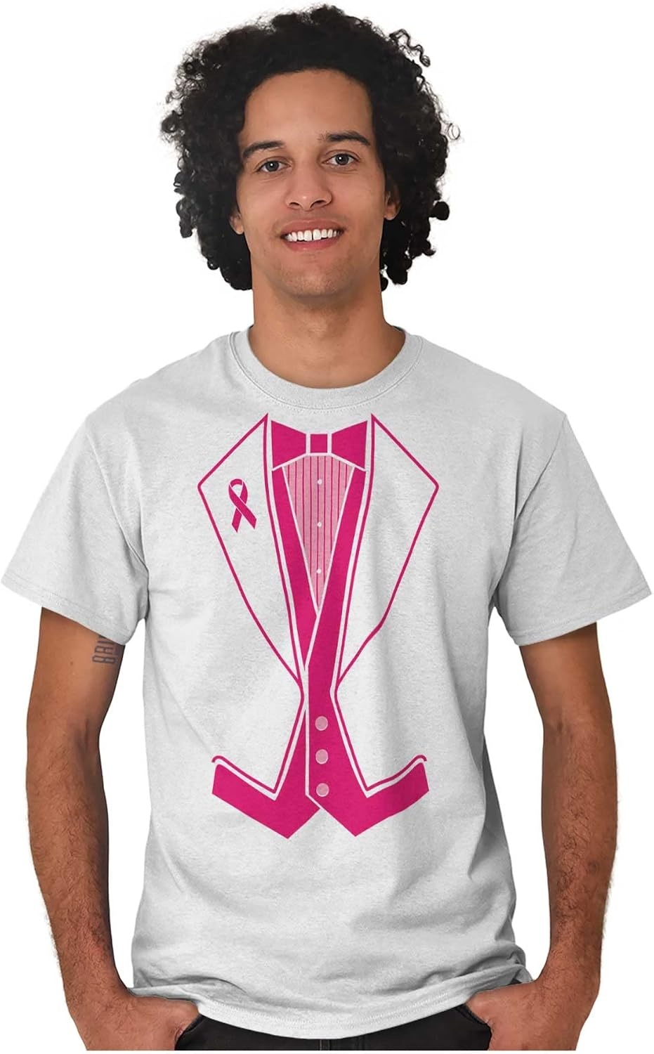 image:imageBreast Cancer Awareness Print Tuxedo Mens Graphic T Shirt TeesWhite