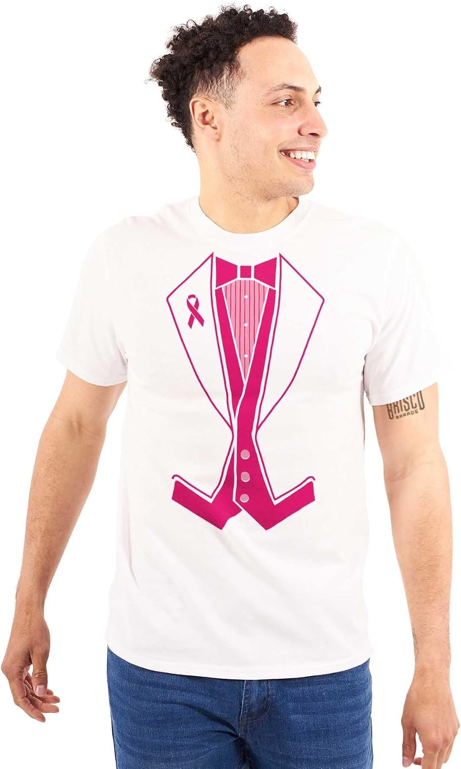 image:imageBreast Cancer Awareness Print Tuxedo Mens Graphic T Shirt TeesWhite