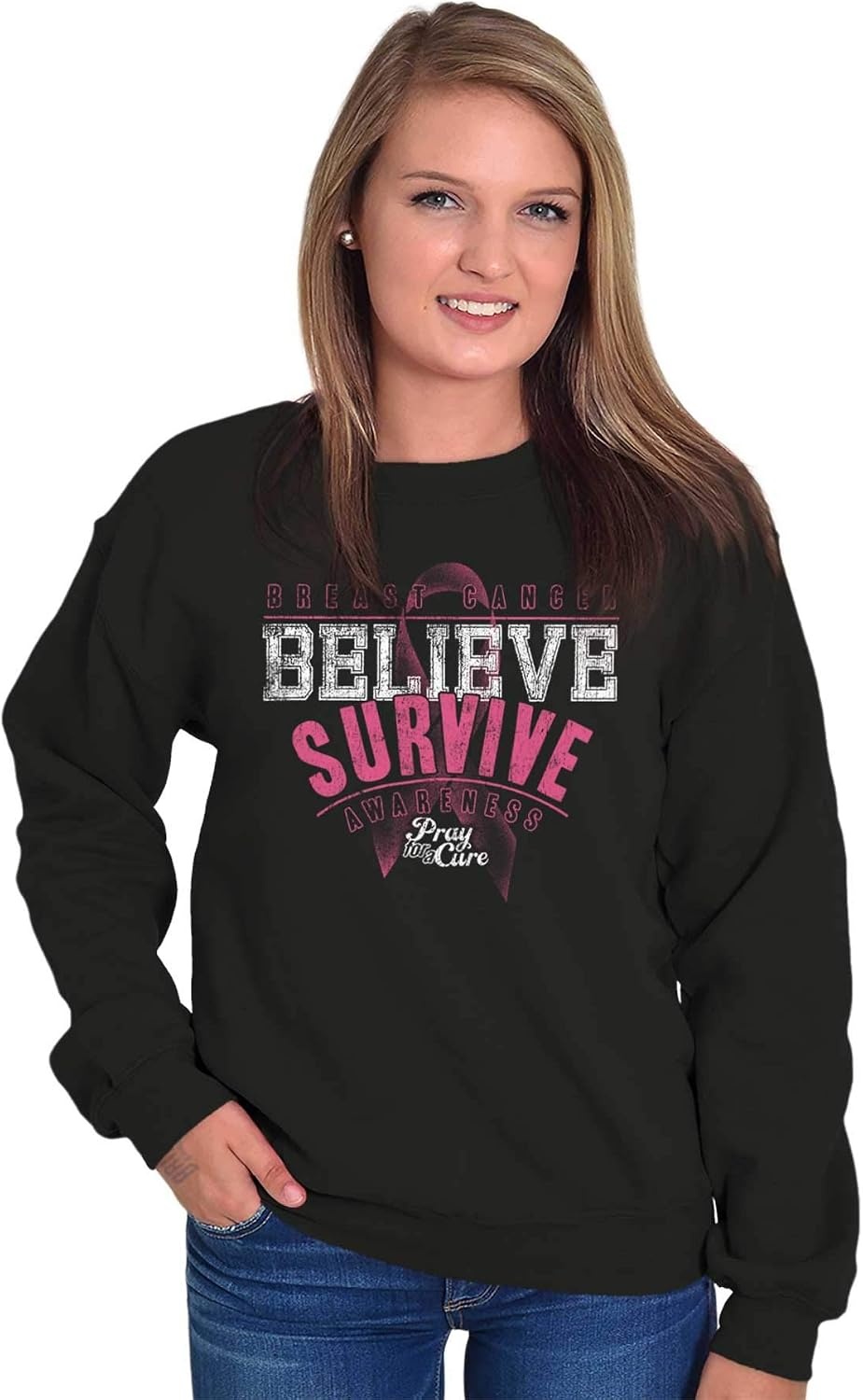 image:imageBreast Cancer Believe Survive Aware Women Crewneck SweatshirtBlack