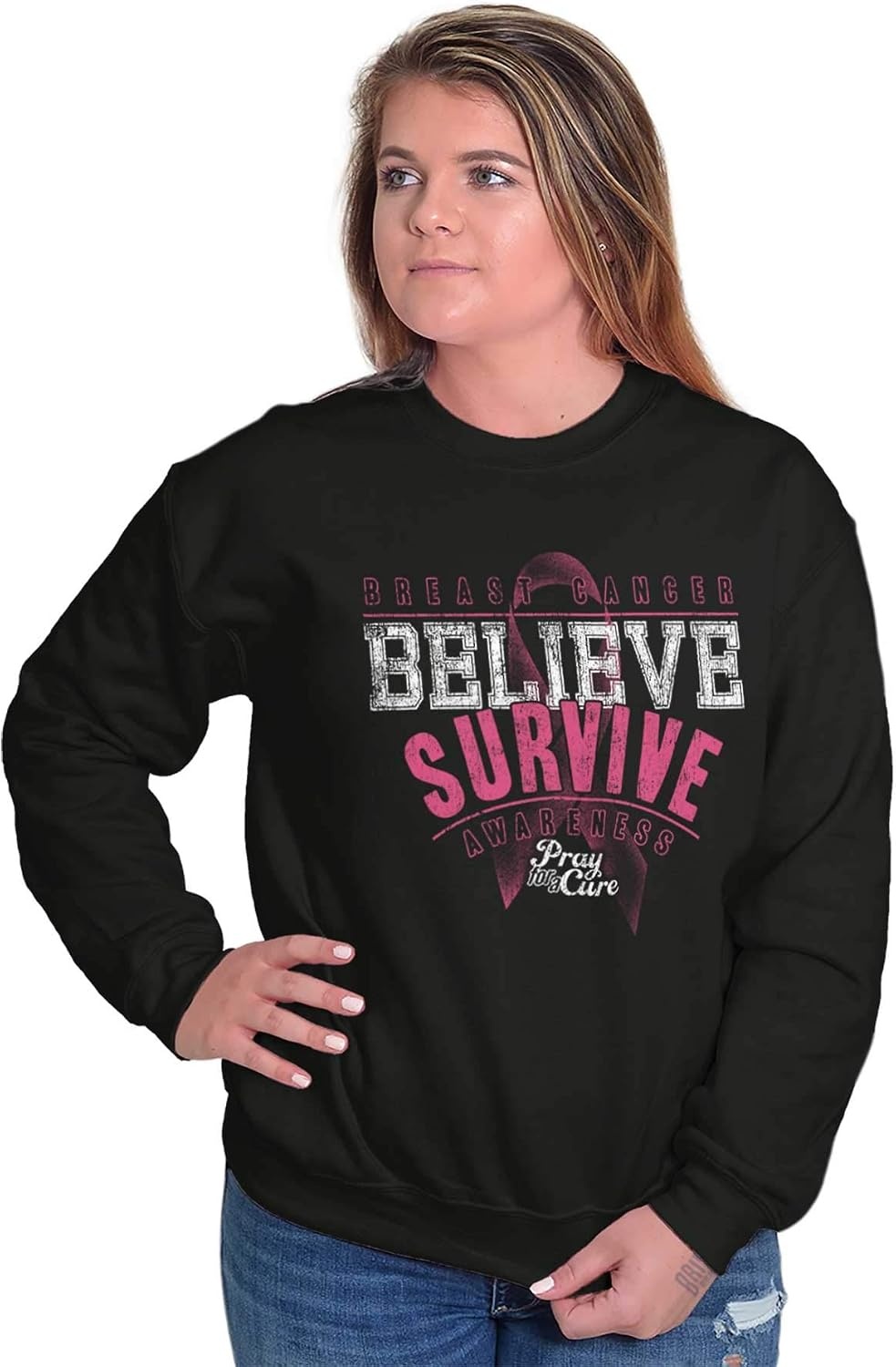 image:imageBreast Cancer Believe Survive Aware Women Crewneck SweatshirtBlack