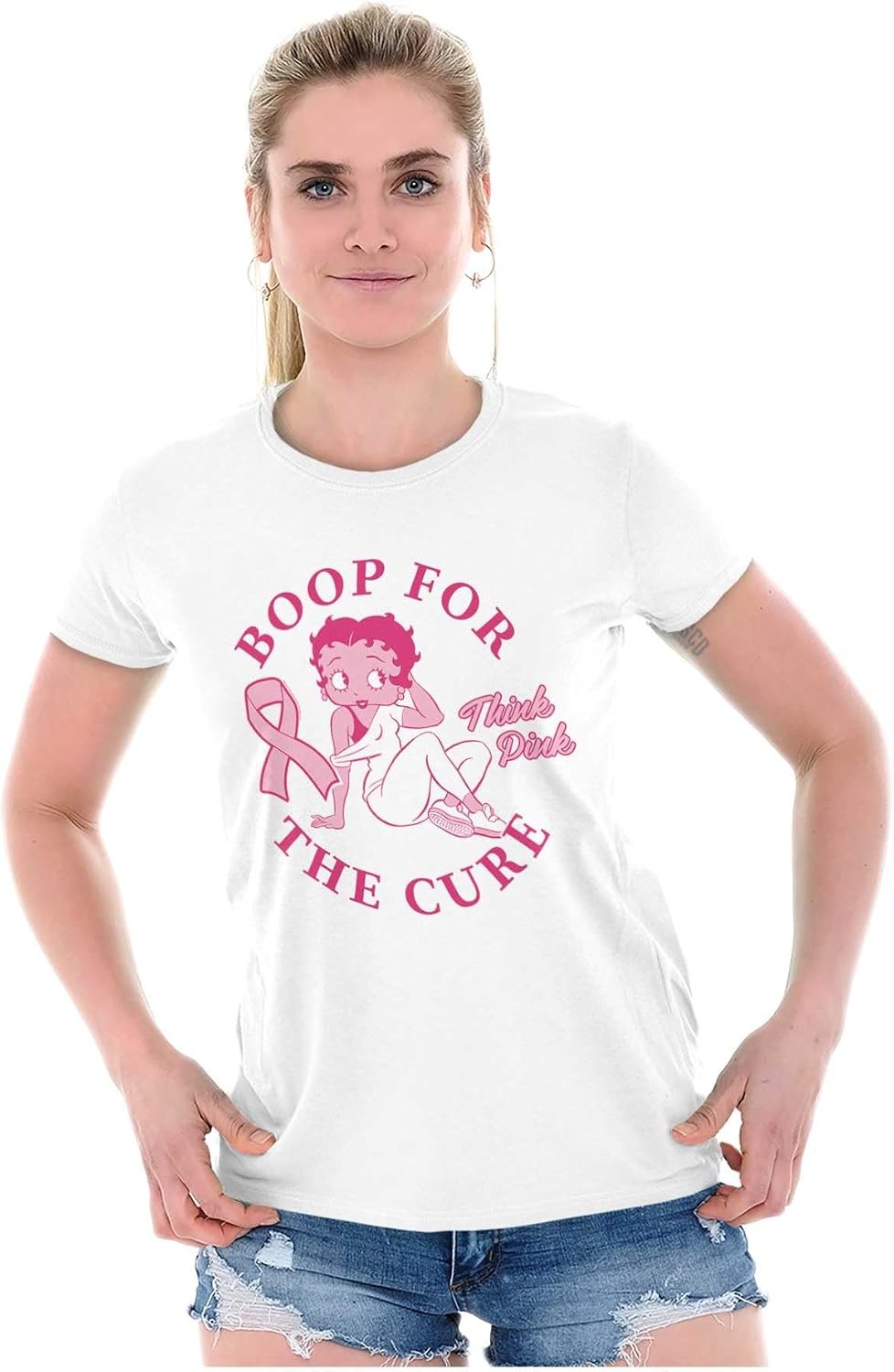 image:imageBreast Cancer Betty Boop for The Cure Womens Slim Fit Graphic TeeWhite