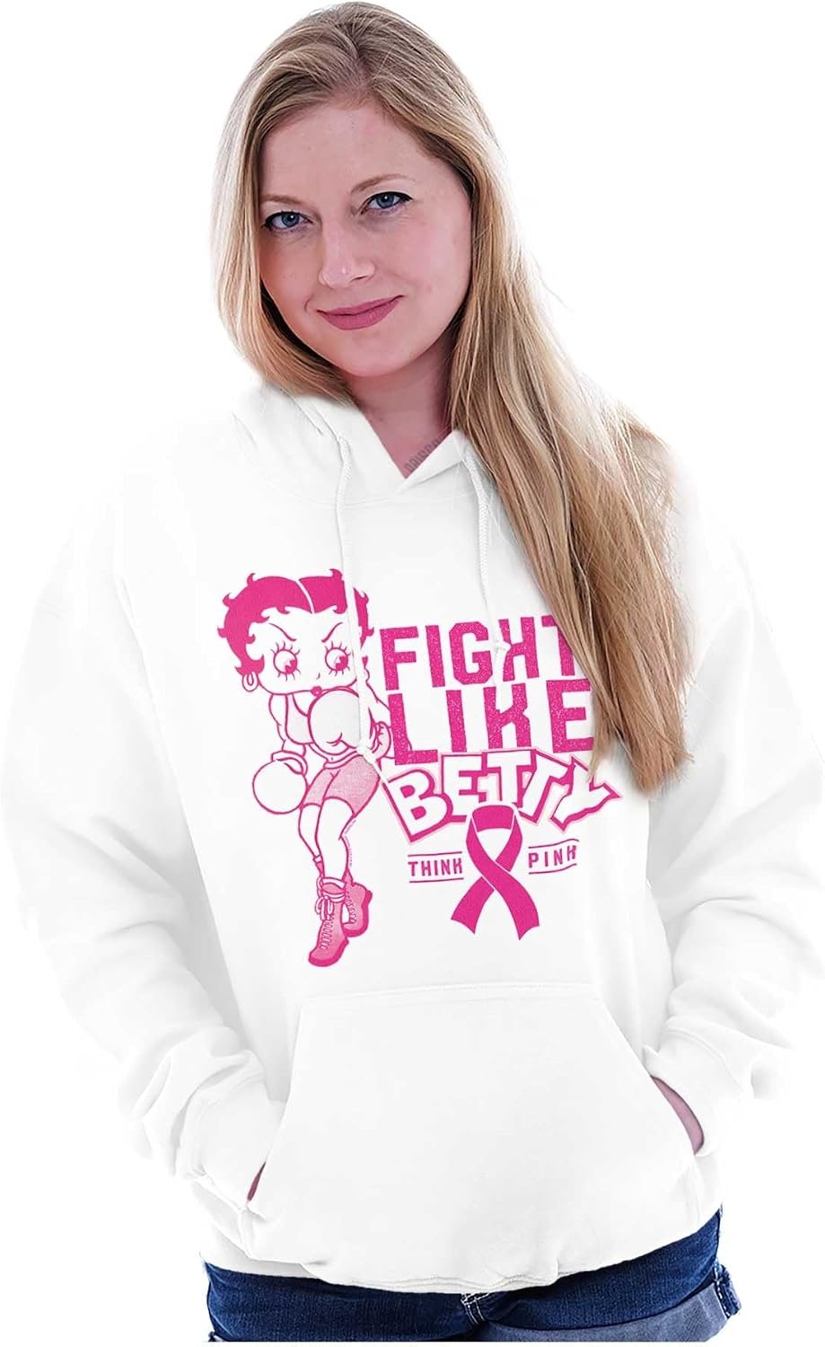 image:imageBreast Cancer Fight Like Betty Boop Hoodie Sweatshirt WomenWhite