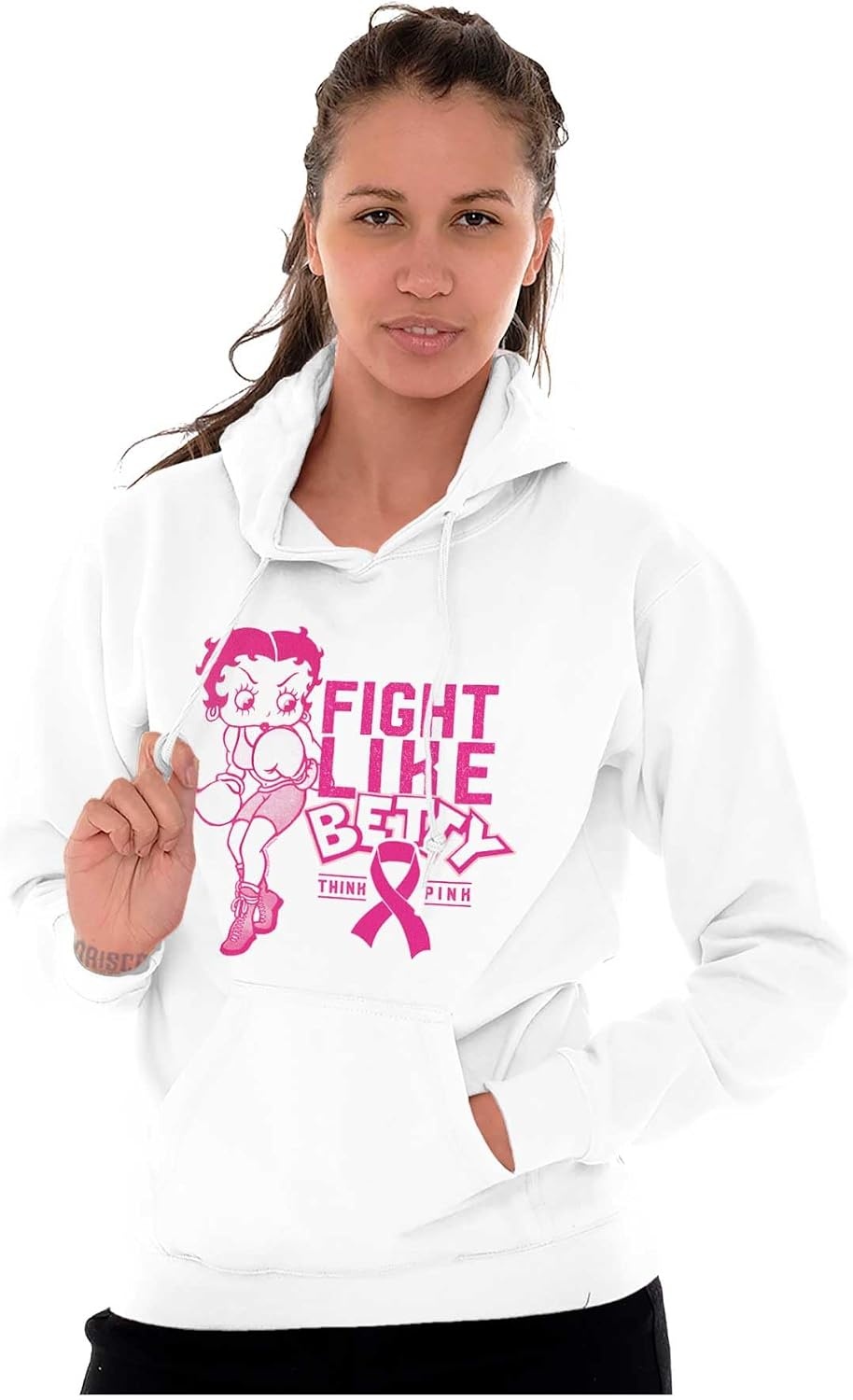 image:imageBreast Cancer Fight Like Betty Boop Hoodie Sweatshirt WomenWhite