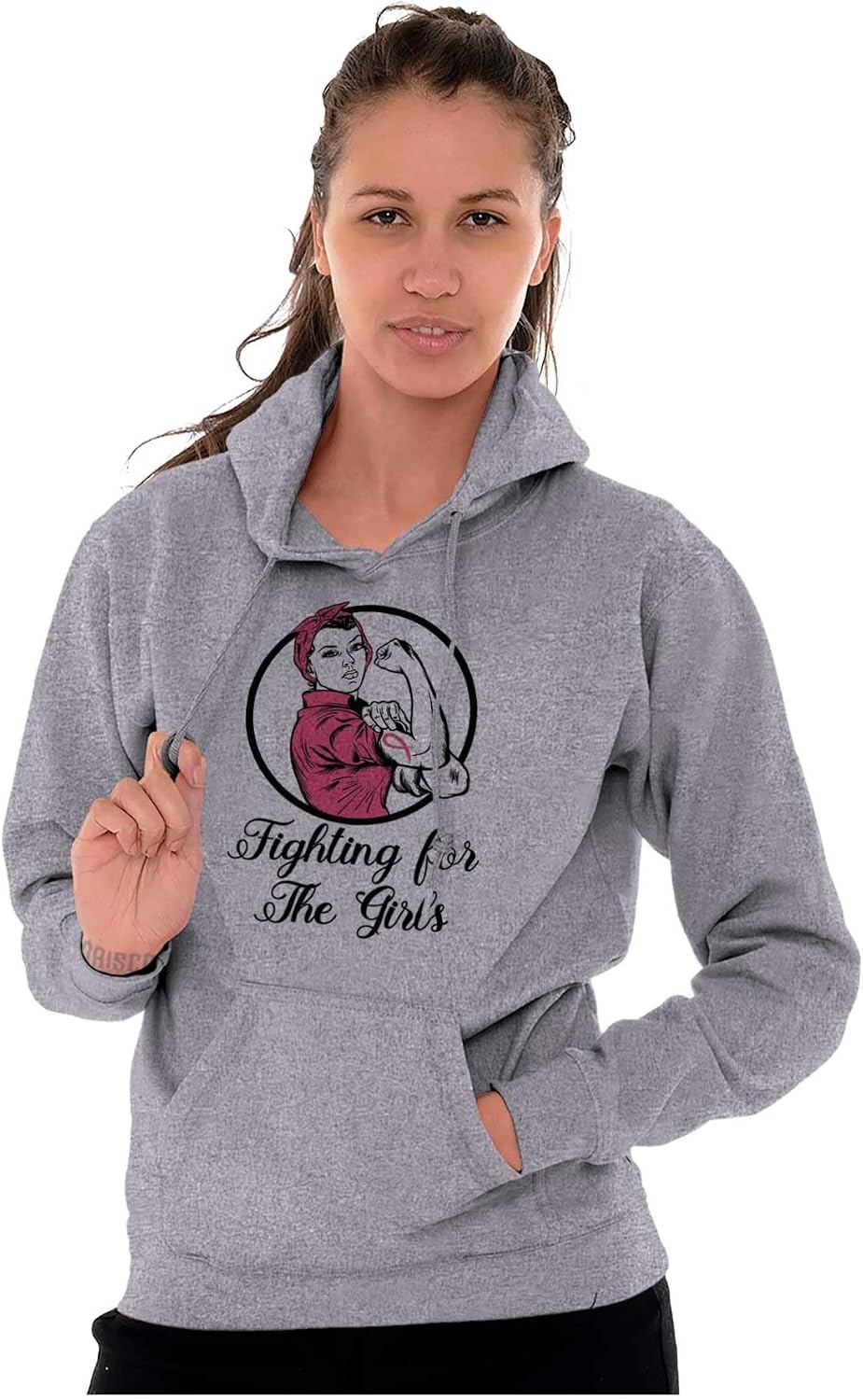 image:imageBreast Cancer Fighter Rosie Riveter Hoodie Sweatshirt WomenSport Grey