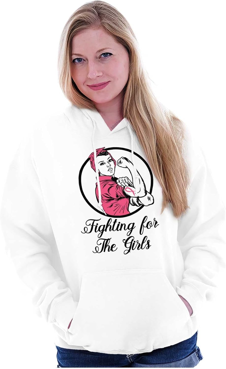image:imageBreast Cancer Fighter Rosie Riveter Hoodie Sweatshirt WomenWhite