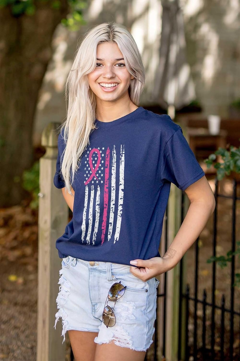 image:imageBreast Cancer Pink Line American Flag Graphic T Shirt Men or WomenNavy