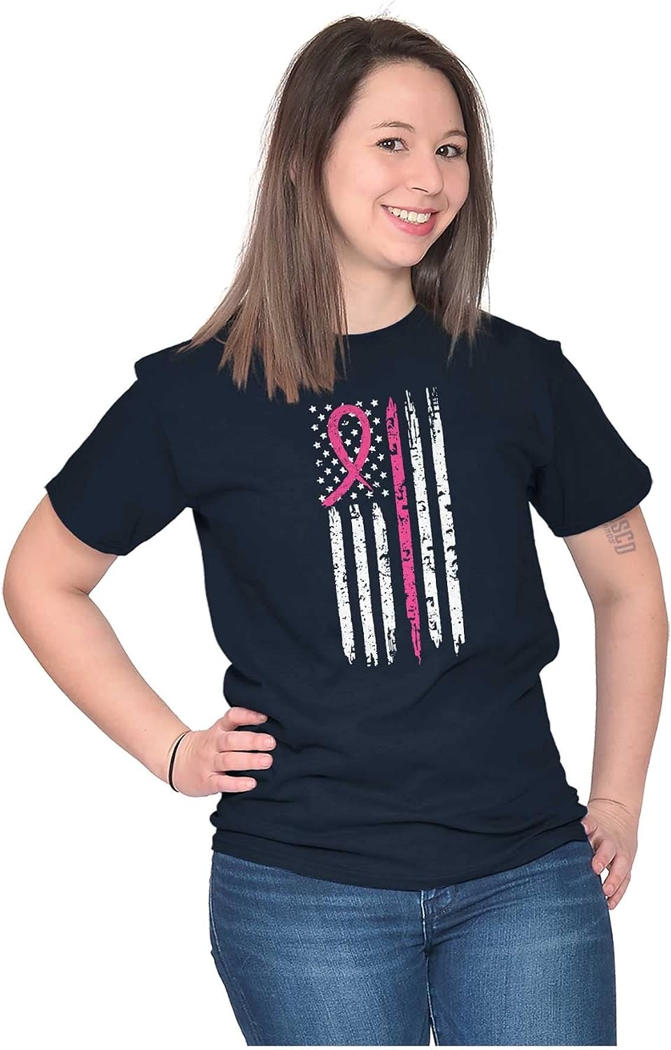 image:imageBreast Cancer Pink Line American Flag Graphic T Shirt Men or WomenNavy