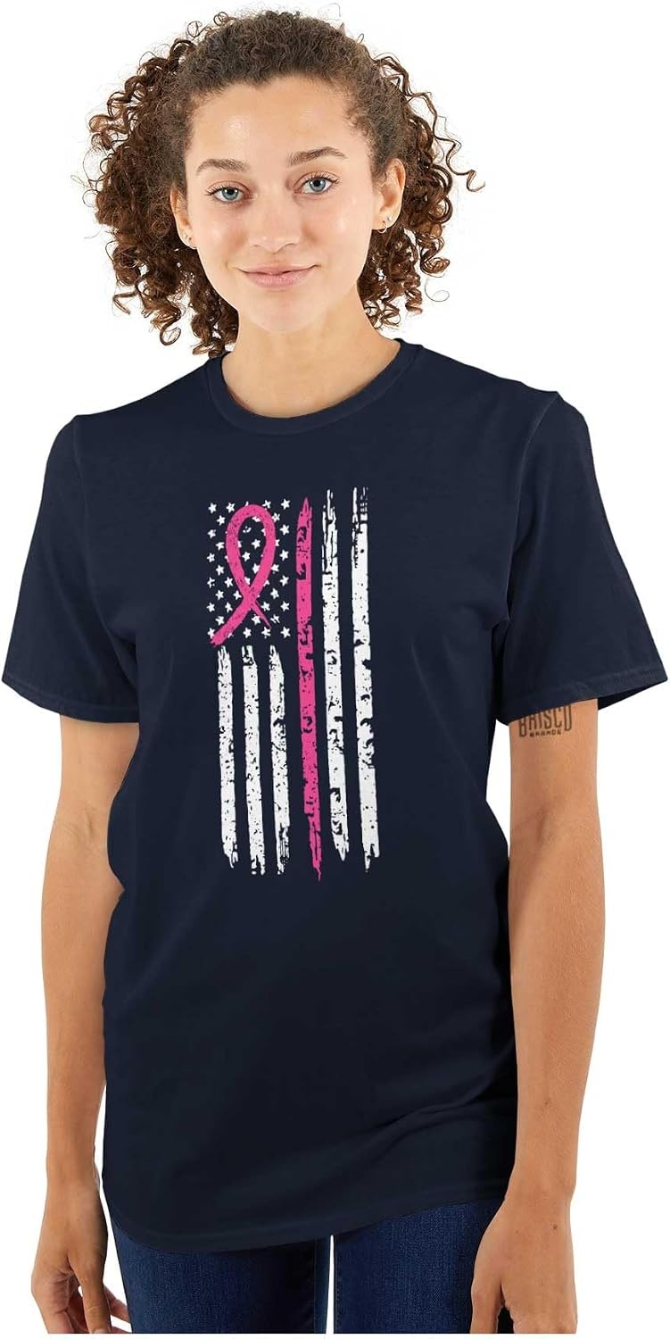 image:imageBreast Cancer Pink Line American Flag Graphic T Shirt Men or WomenNavy