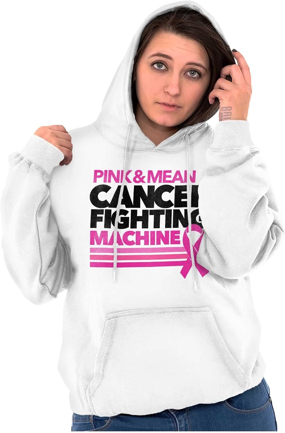 image:imageBrisco Brands Breast Cancer Fighting Machine Hoodie Sweatshirt WomenWhite