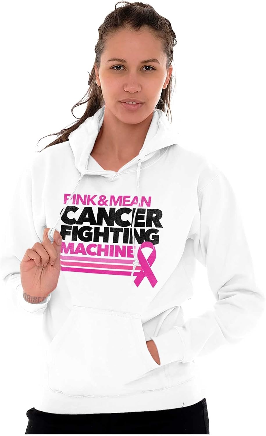 image:imageBrisco Brands Breast Cancer Fighting Machine Hoodie Sweatshirt WomenWhite