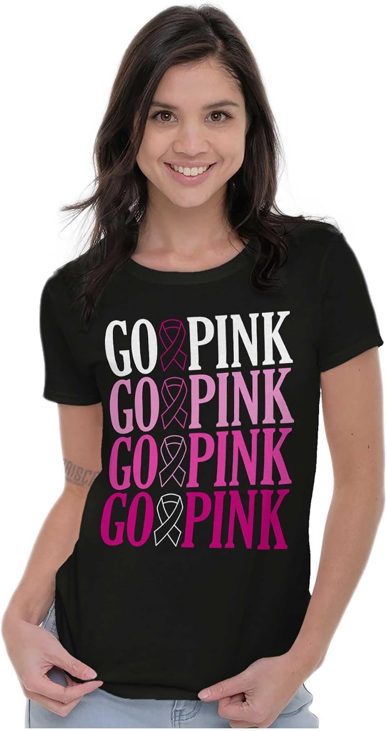 image:imageBrisco Brands Breast Cancer Go Pink Ribbon Gradient Womens Slim Fit Graphic TeeBlack