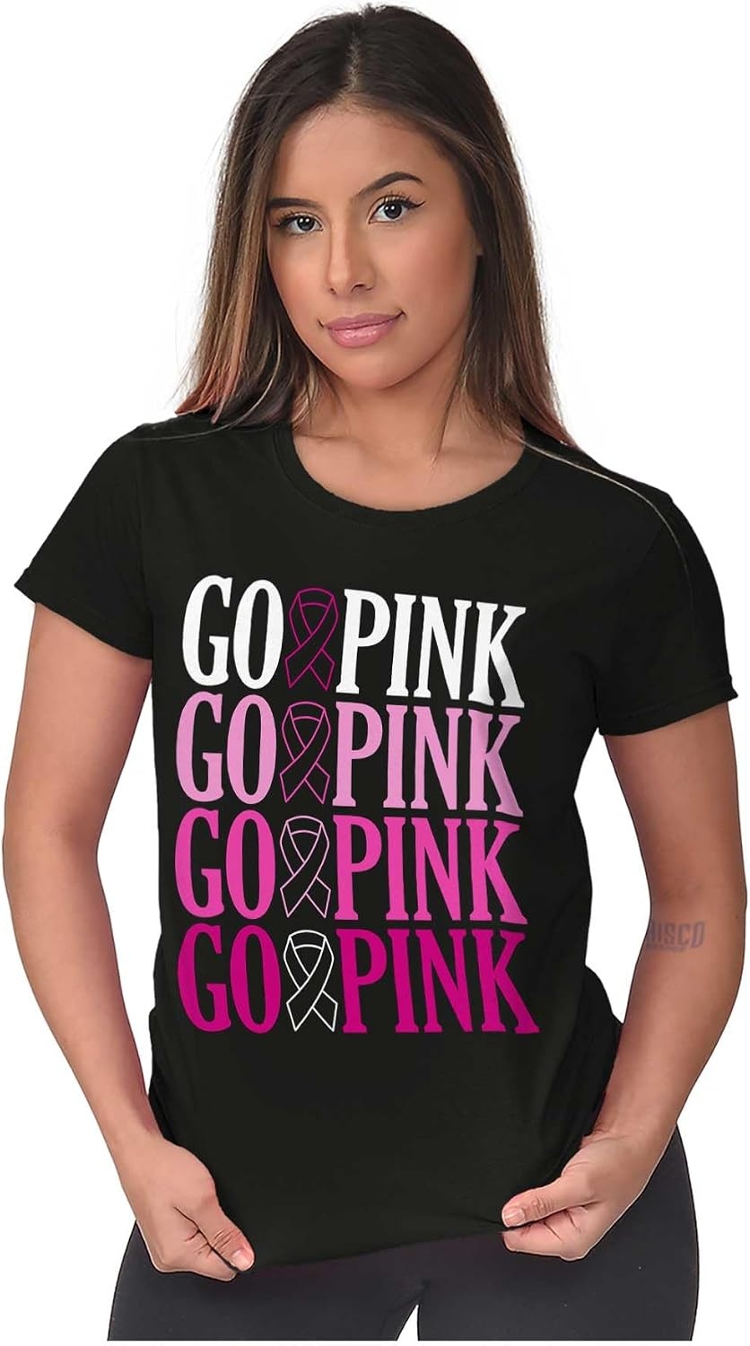 image:imageBrisco Brands Breast Cancer Go Pink Ribbon Gradient Womens Slim Fit Graphic TeeBlack