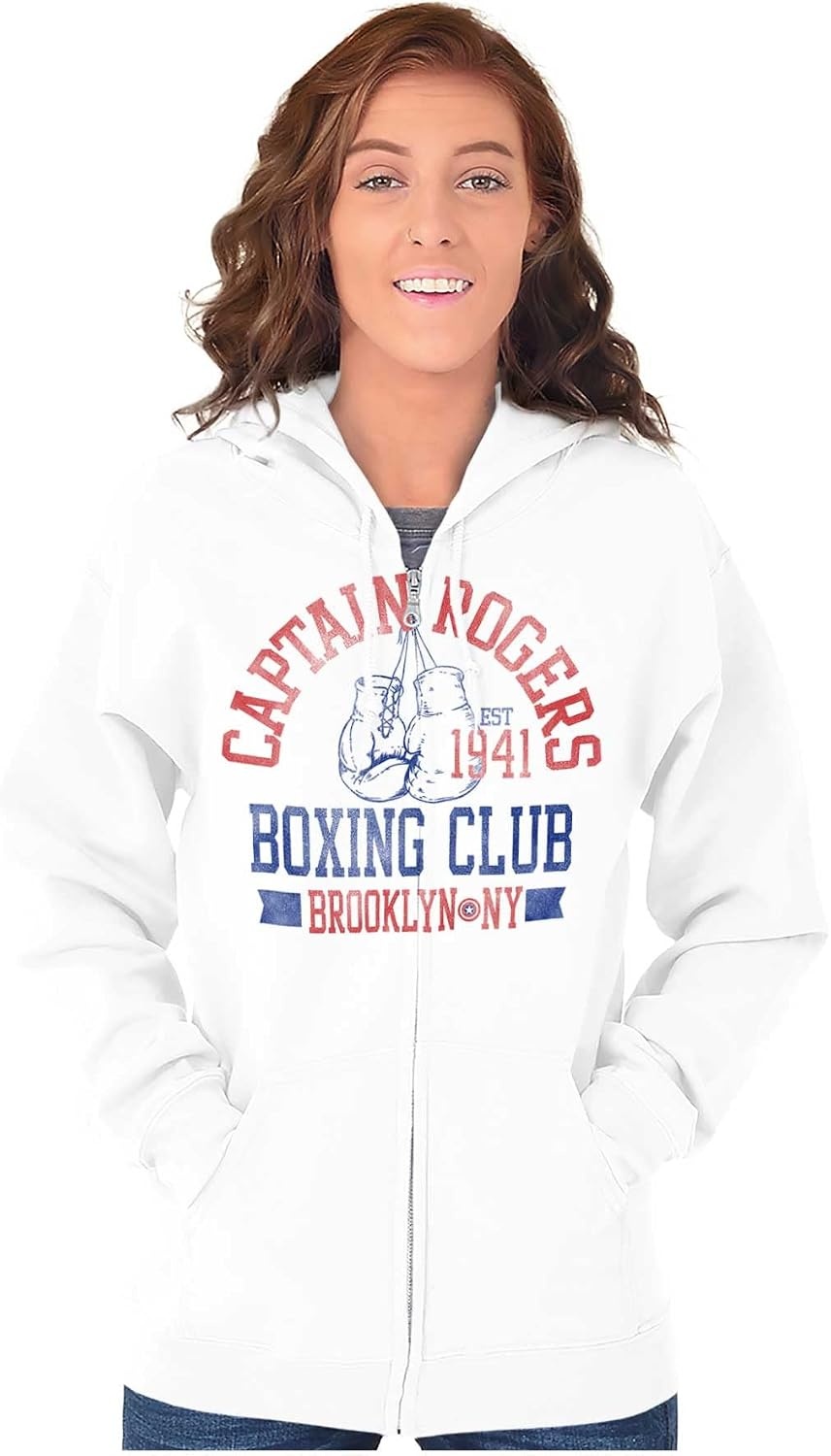 image:imageBrisco Brands Captain Rogers 1941 Boxing Club NY Zip Up Hoodie Mens WomensWhite